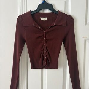 La Hearts Maroon Ribbed Button-Down Shirt